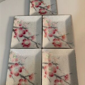 Vtg Tutanka Enamel Cloisonne Decorative Cherry Blossom Set Of 5 Trays